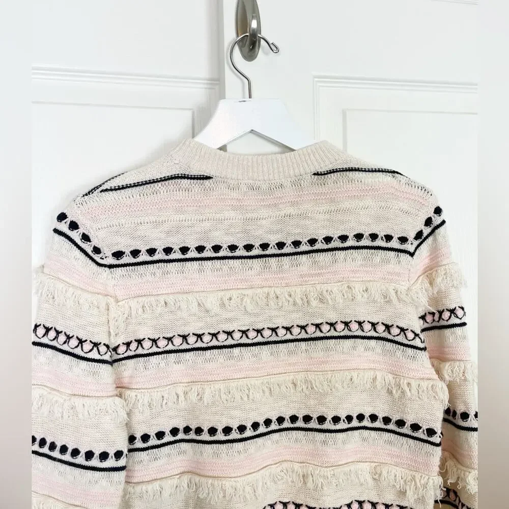 & Other Stories Striped Fringe Trim Sweater Blush Pink Cream Cotton Blend Sz S